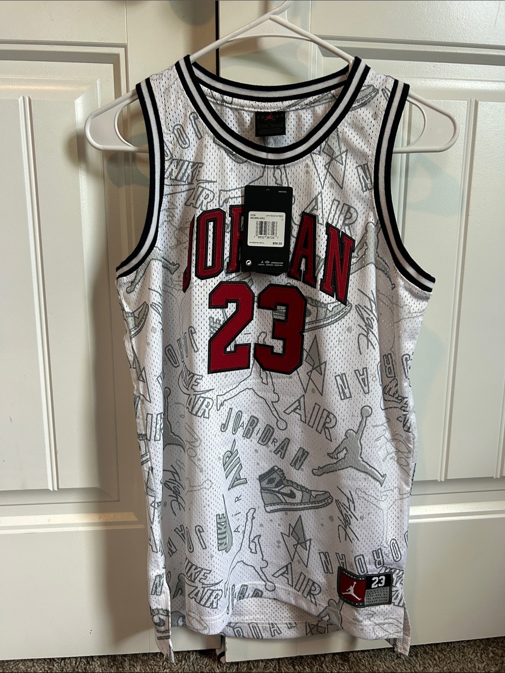 Jordan White Red 23 Mesh Basketball Jersey